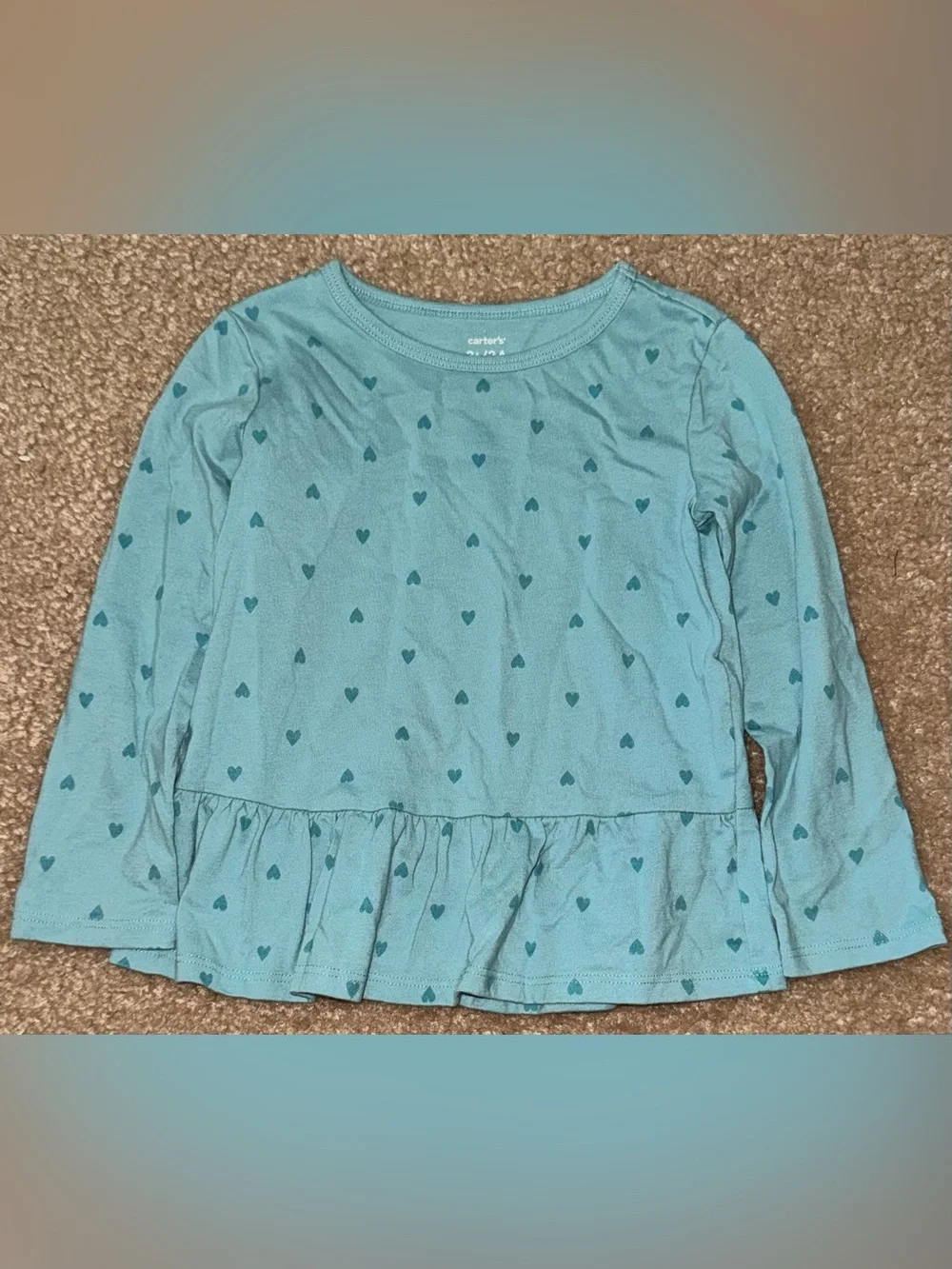 Carter's Teal Heart-Print Long Sleeve Peplum Top